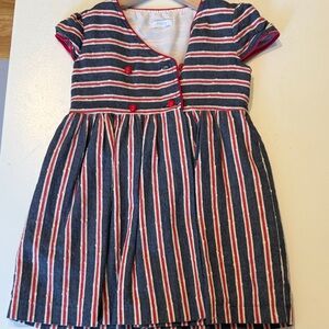Que Girls Navy and Red Striped Cotton Dress
